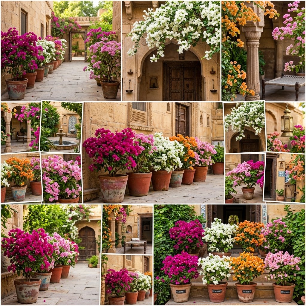 Collection of ten bougainvillea varieties blooming in Indian garden settings