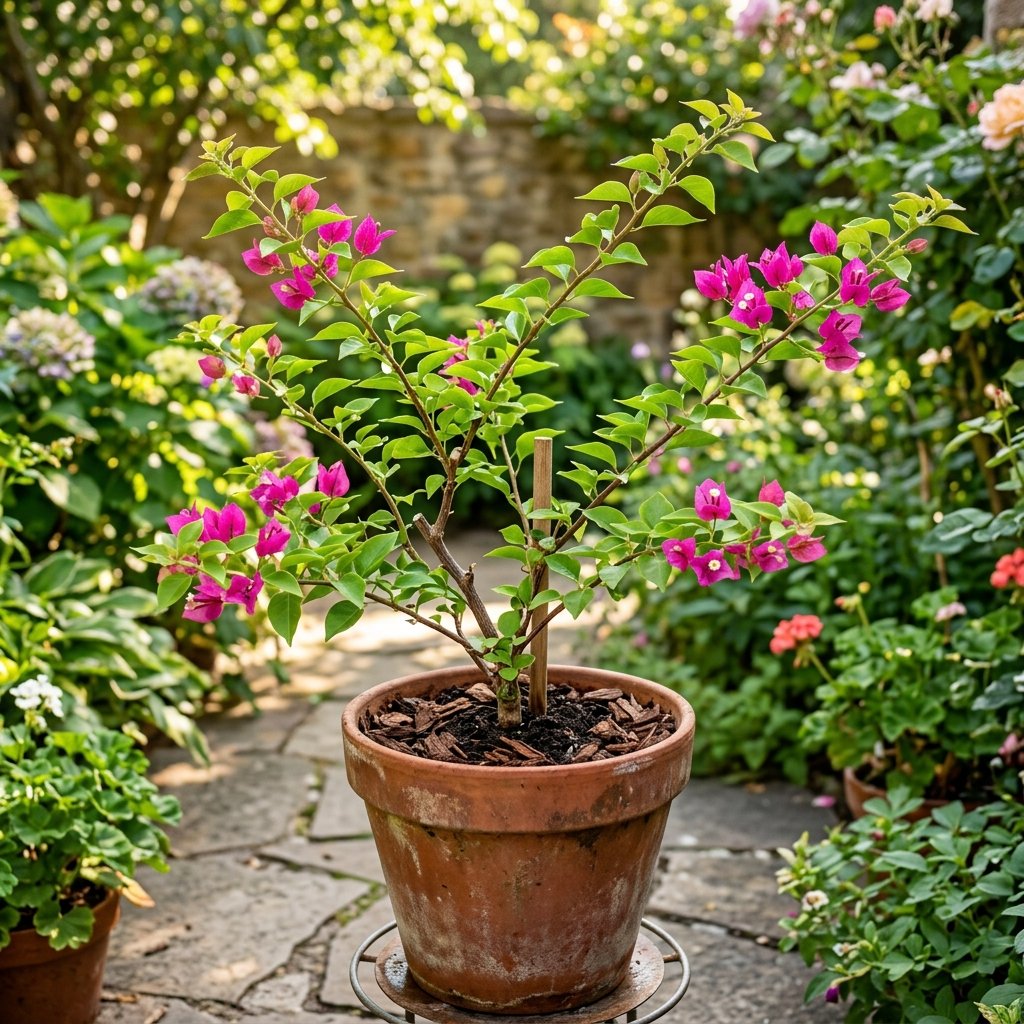 Barbara Karst bougainvillea recovered after root rot emergency repot, showing new healthy growth